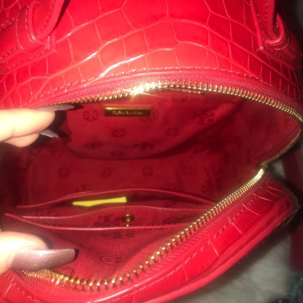 Tory Burch Liberty Red Croc embossed mini backpack - Picture 6 of 11